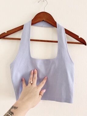 The Drop Square-Neck Cropped Halter Top in Blue NWT Medium